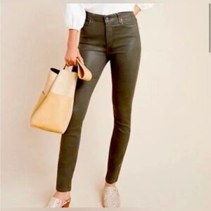 Paige Hoxton Ankle Olive Green Luxe Coated Pants